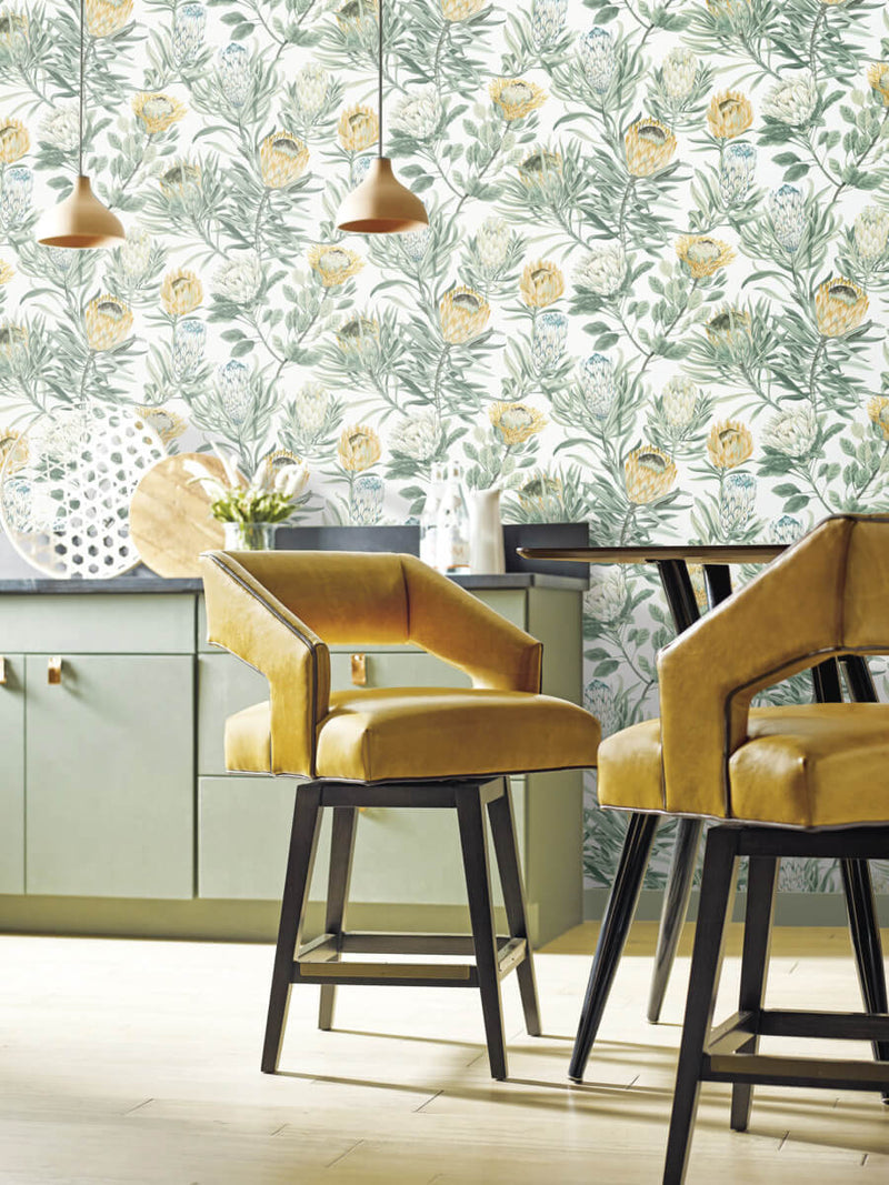 media image for Protea Wallpaper in White/Yellow from the Blooms Second Edition 220
