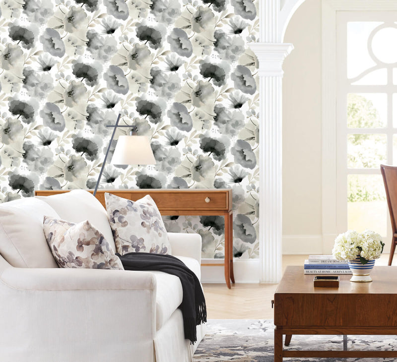 media image for Watercolor Bouquet Wallpaper in Charcoal from the Blooms Second Edition 294