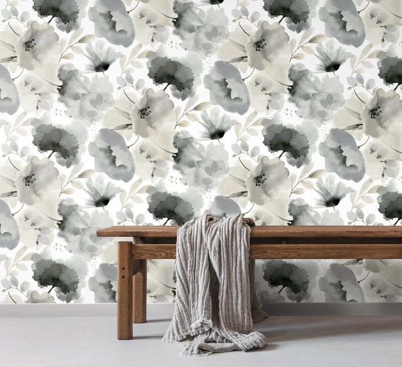 media image for Watercolor Bouquet Wallpaper in Charcoal from the Blooms Second Edition 235