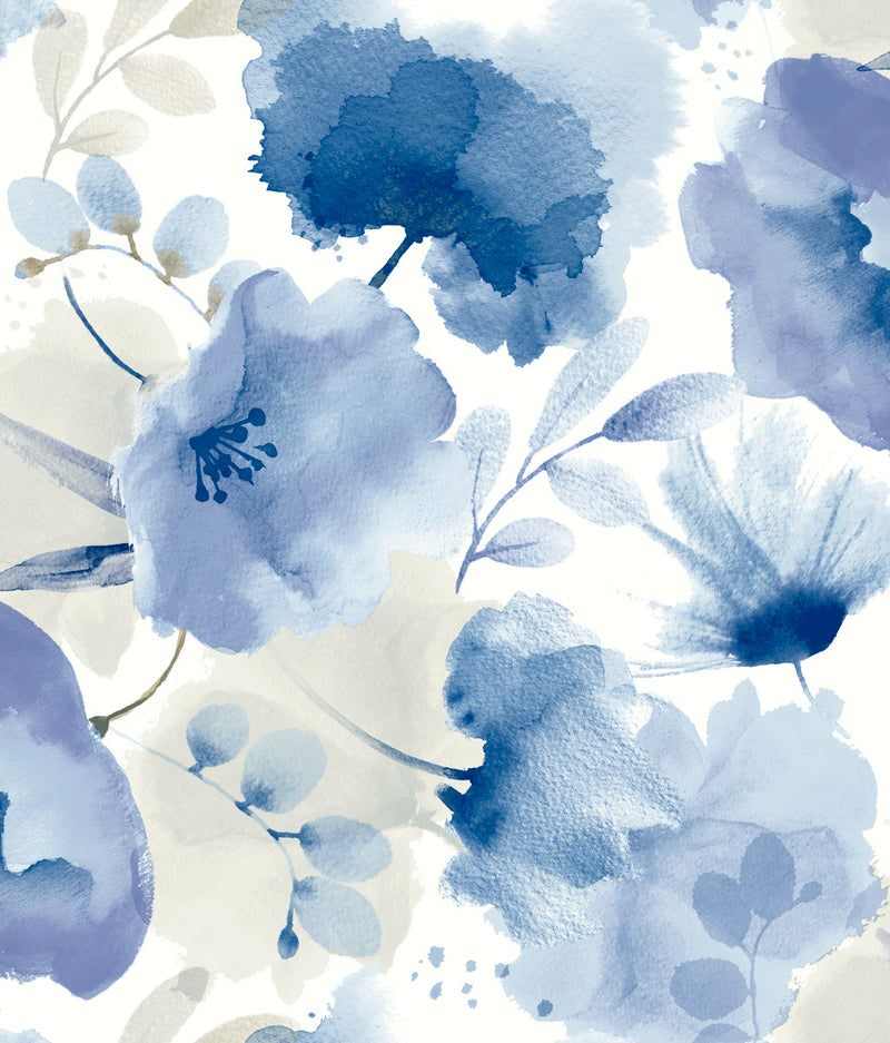 media image for Watercolor Bouquet Wallpaper in Cobalt from the Blooms Second Edition 249