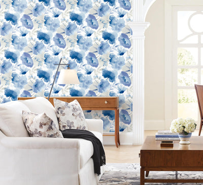 product image for Watercolor Bouquet Wallpaper in Cobalt from the Blooms Second Edition 10