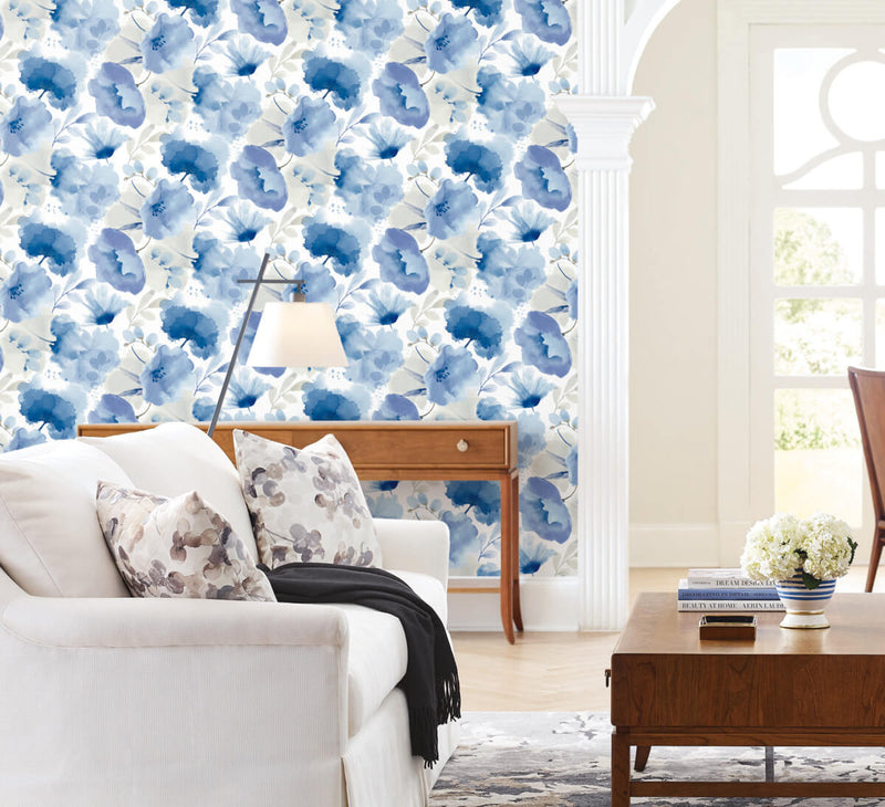 media image for Watercolor Bouquet Wallpaper in Cobalt from the Blooms Second Edition 231