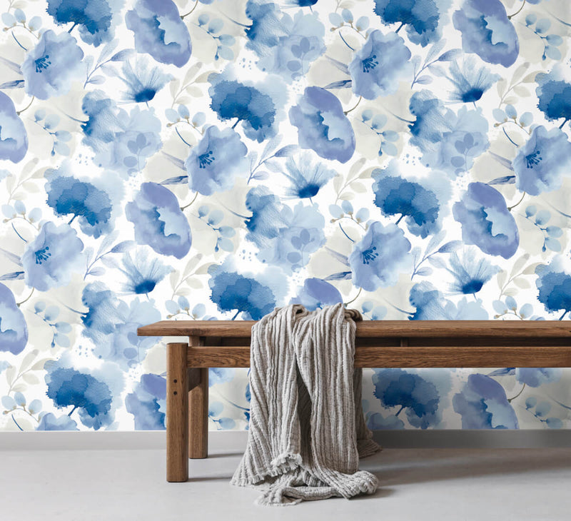 media image for Watercolor Bouquet Wallpaper in Cobalt from the Blooms Second Edition 276