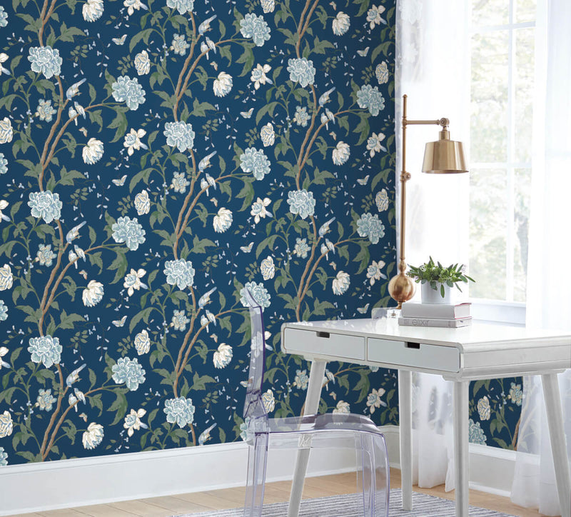 media image for Teahouse Floral Wallpaper in Navy from the Blooms Second Edition 299