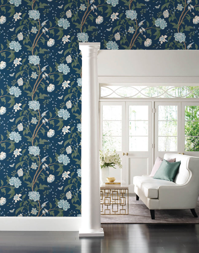 media image for Teahouse Floral Wallpaper in Navy from the Blooms Second Edition 279