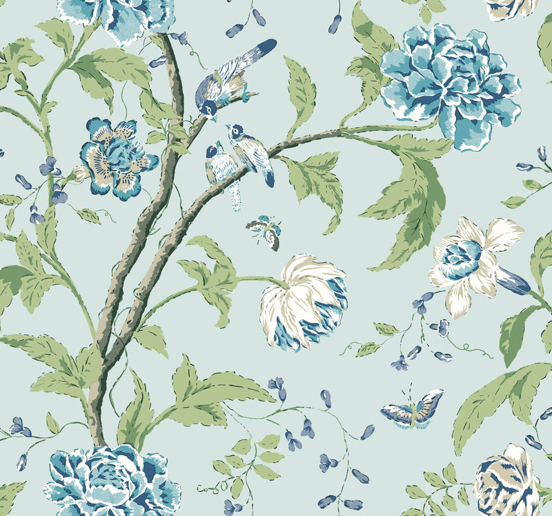 media image for sample teahouse floral wallpaper in light blue from the blooms second edition resource library 1 211