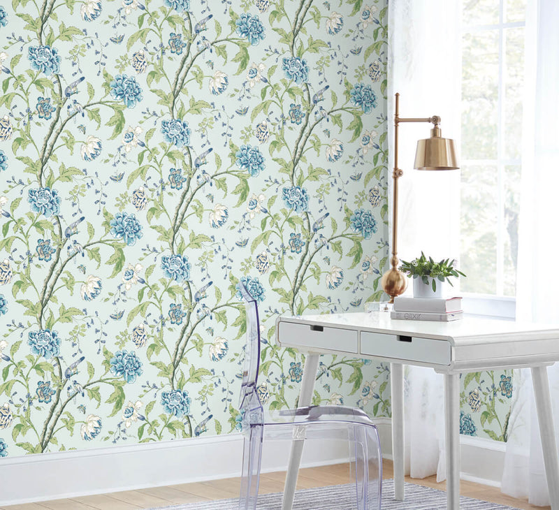 media image for Teahouse Floral Wallpaper in Light Blue from the Blooms Second Edition 215