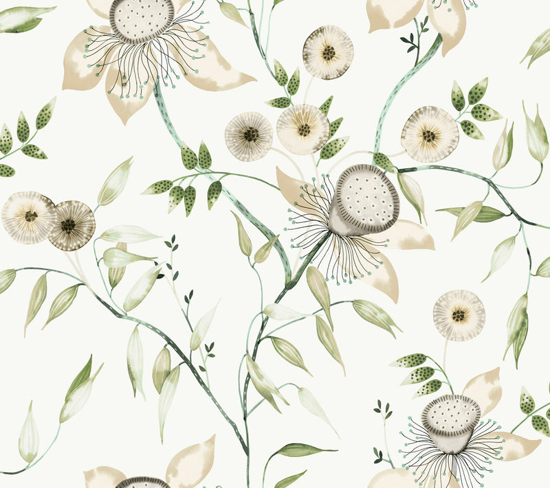 media image for sample dream blossom wallpaper in white green from the blooms second edition resource library 1 285