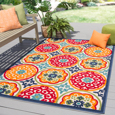 product image for Tela Indoor/ Outdoor Medallion Multicolor Area Rug 54
