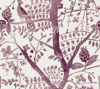 product image of Peacock Block Print Wallpaper in Purple from the Bohemian Luxe Collection by Antonina Vella 544