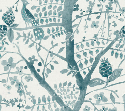 product image for Peacock Block Print Wallpaper in Teal from the Bohemian Luxe Collection by Antonina Vella 0
