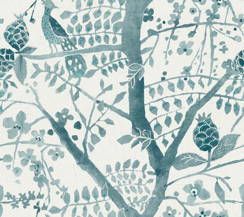 media image for Peacock Block Print Wallpaper in Teal from the Bohemian Luxe Collection by Antonina Vella 265