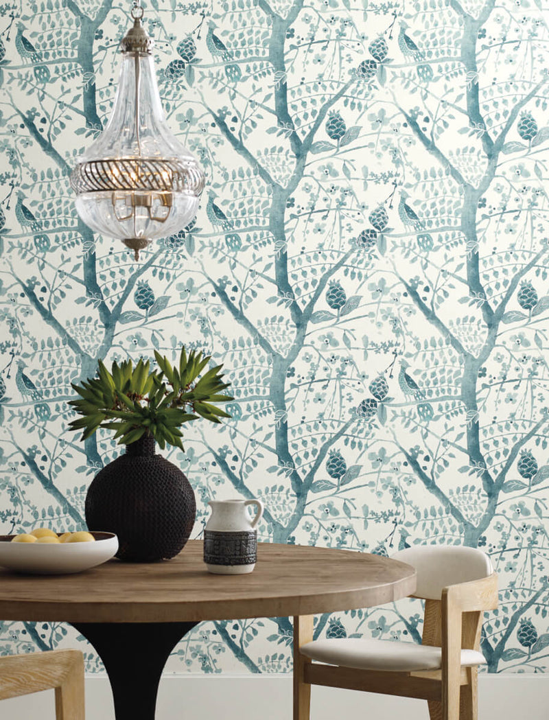 media image for Peacock Block Print Wallpaper in Teal from the Bohemian Luxe Collection by Antonina Vella 218