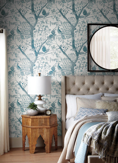 product image for Peacock Block Print Wallpaper in Teal from the Bohemian Luxe Collection by Antonina Vella 81
