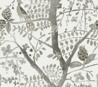 product image of Peacock Block Print Wallpaper in Grey from the Bohemian Luxe Collection by Antonina Vella 595