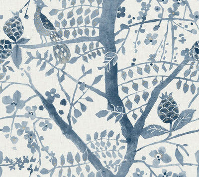 product image of Peacock Block Print Wallpaper in Blue from the Bohemian Luxe Collection by Antonina Vella 55