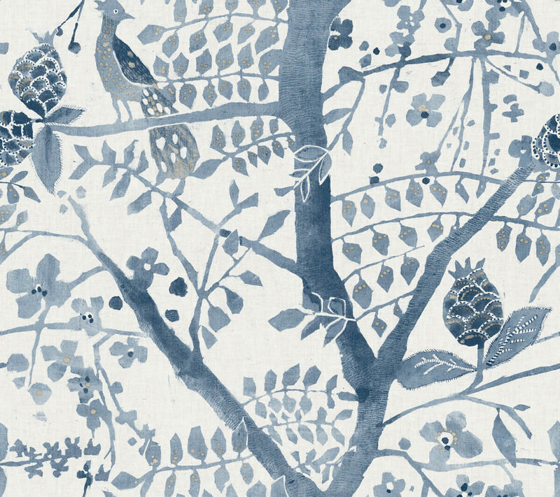 media image for Peacock Block Print Wallpaper in Blue from the Bohemian Luxe Collection by Antonina Vella 240