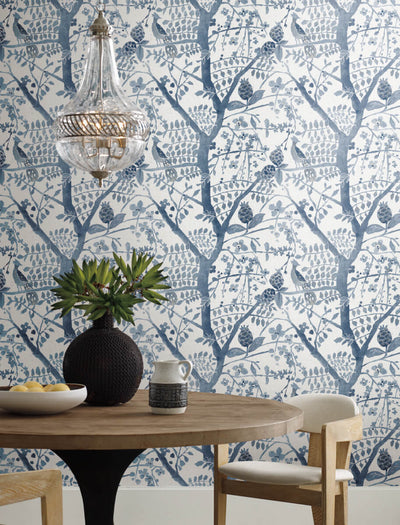 product image for Peacock Block Print Wallpaper in Blue from the Bohemian Luxe Collection by Antonina Vella 49