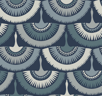 product image of Feather and Fringe Wallpaper in Blue from the Bohemian Luxe Collection by Antonina Vella 594