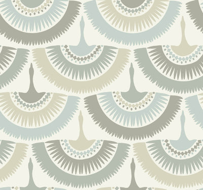 product image of Feather and Fringe Wallpaper in Cream/Blue from the Bohemian Luxe Collection by Antonina Vella 598