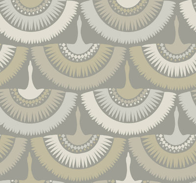 product image of Feather and Fringe Wallpaper in Grey from the Bohemian Luxe Collection by Antonina Vella 53