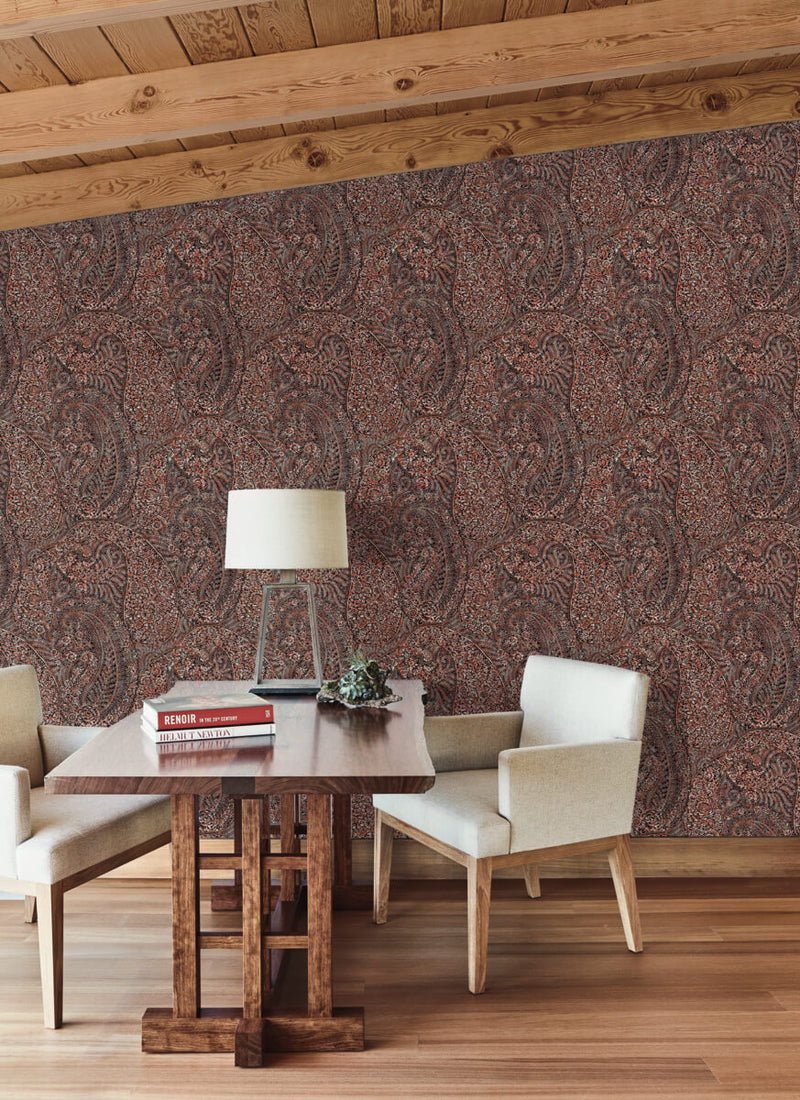 media image for Kashmir Dreams Paisley Wallpaper in Red from the Bohemian Luxe Collection by Antonina Vella 27