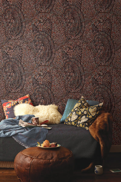 product image for Kashmir Dreams Paisley Wallpaper in Red from the Bohemian Luxe Collection by Antonina Vella 84