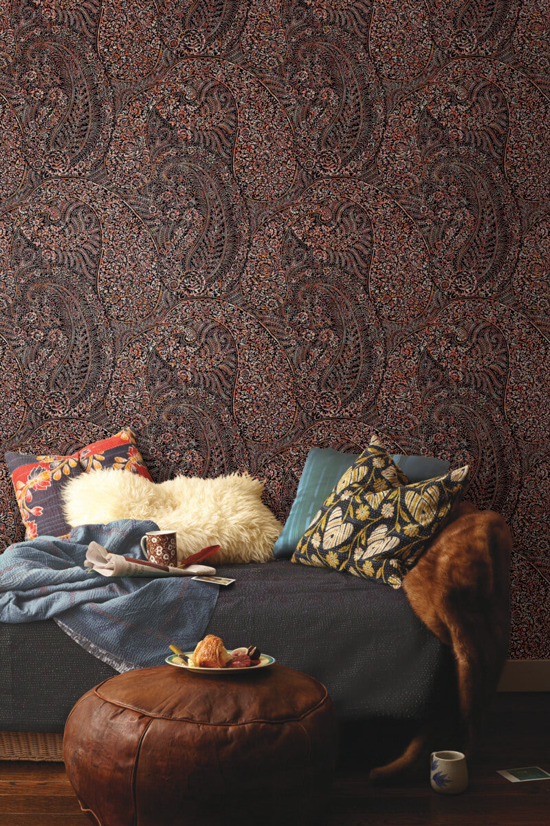 media image for Kashmir Dreams Paisley Wallpaper in Red from the Bohemian Luxe Collection by Antonina Vella 233