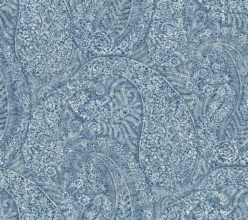 media image for Kashmir Dreams Paisley Wallpaper in Blue from the Bohemian Luxe Collection by Antonina Vella 251