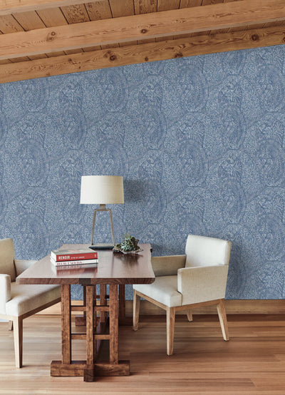 product image for Kashmir Dreams Paisley Wallpaper in Blue from the Bohemian Luxe Collection by Antonina Vella 10