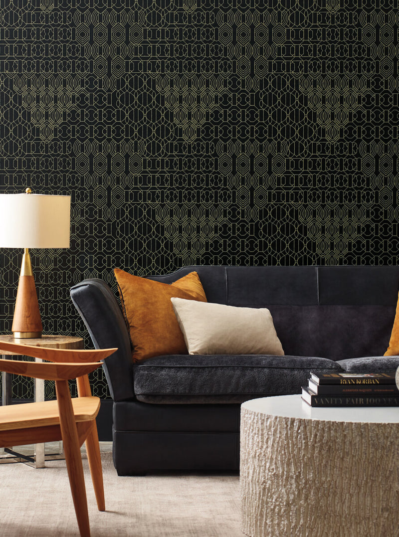 media image for Modern Chandelier Wallpaper in Black from the Bohemian Luxe Collection by Antonina Vella 212