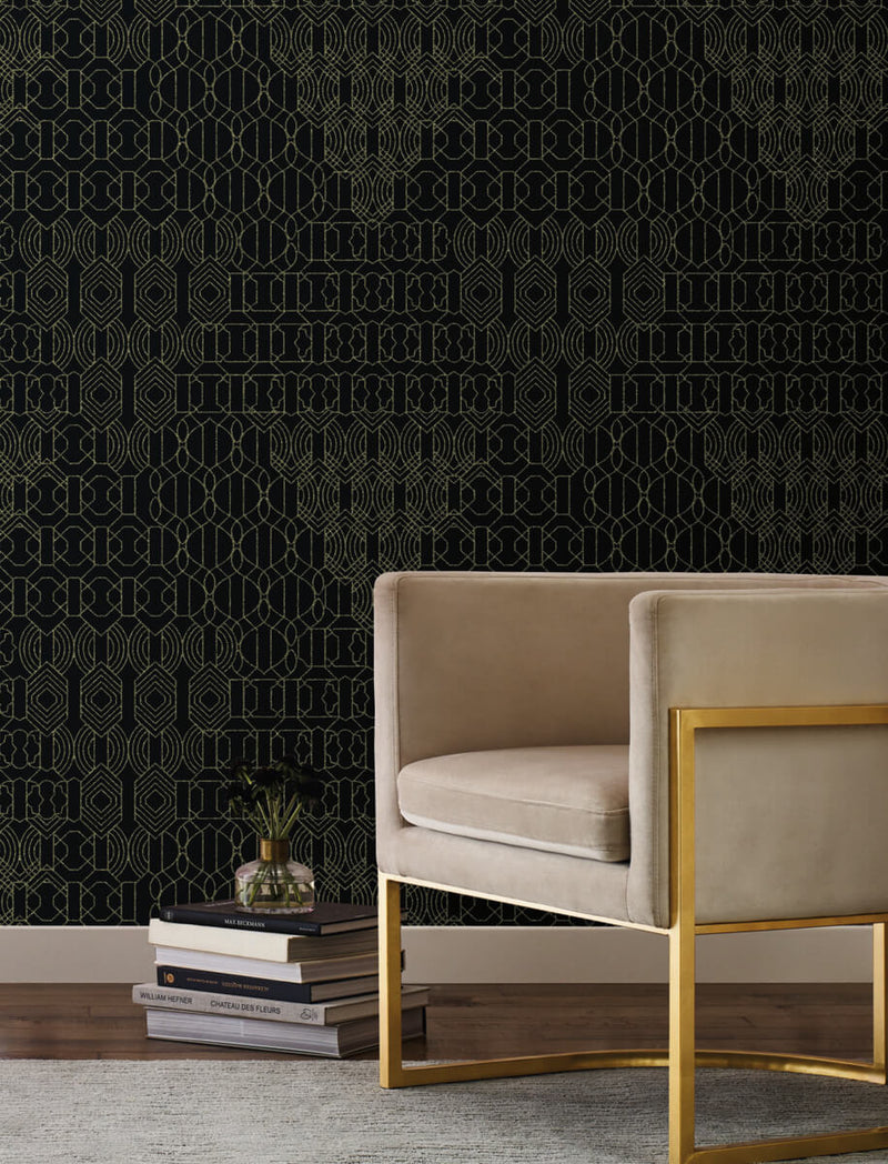 media image for Modern Chandelier Wallpaper in Black from the Bohemian Luxe Collection by Antonina Vella 252
