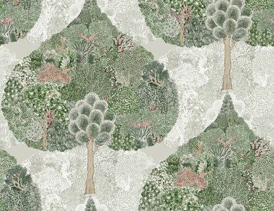 product image of Mystic Forest Wallpaper in Green/Coral from the Bohemian Luxe Collection by Antonina Vella 595