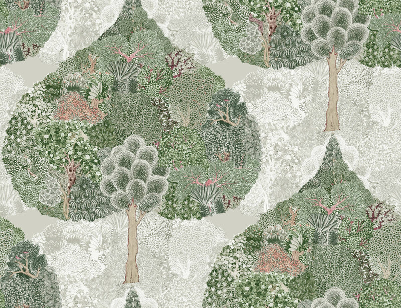 media image for Mystic Forest Wallpaper in Green/Coral from the Bohemian Luxe Collection by Antonina Vella 288