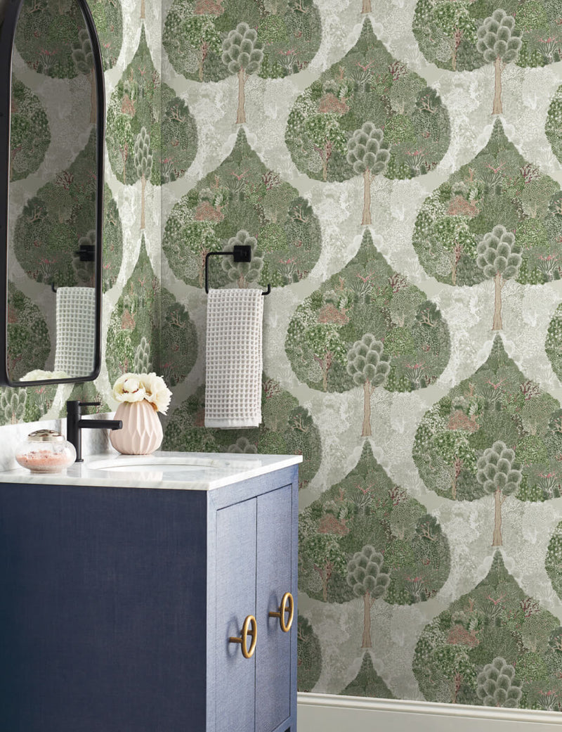 media image for Mystic Forest Wallpaper in Green/Coral from the Bohemian Luxe Collection by Antonina Vella 299
