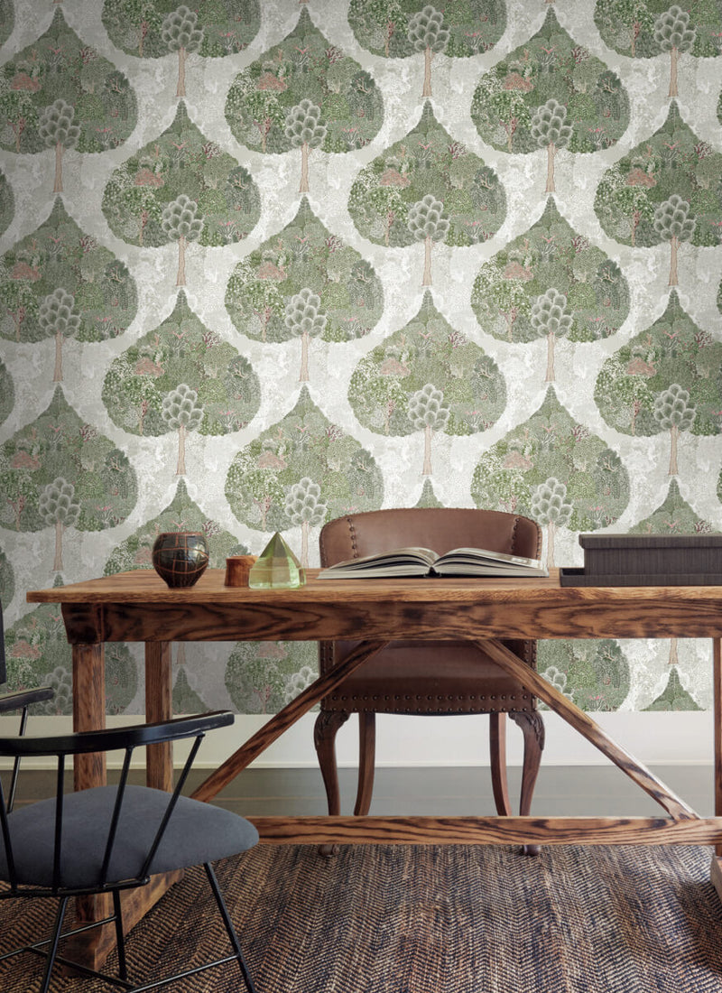 media image for Mystic Forest Wallpaper in Green/Coral from the Bohemian Luxe Collection by Antonina Vella 236