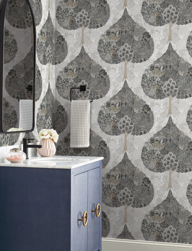 media image for Mystic Forest Wallpaper in Black from the Bohemian Luxe Collection by Antonina Vella 269