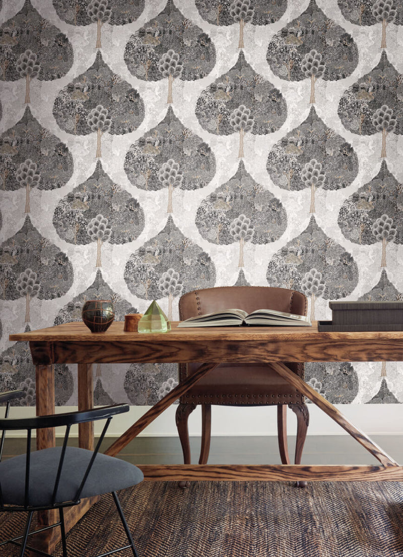 media image for Mystic Forest Wallpaper in Black from the Bohemian Luxe Collection by Antonina Vella 280
