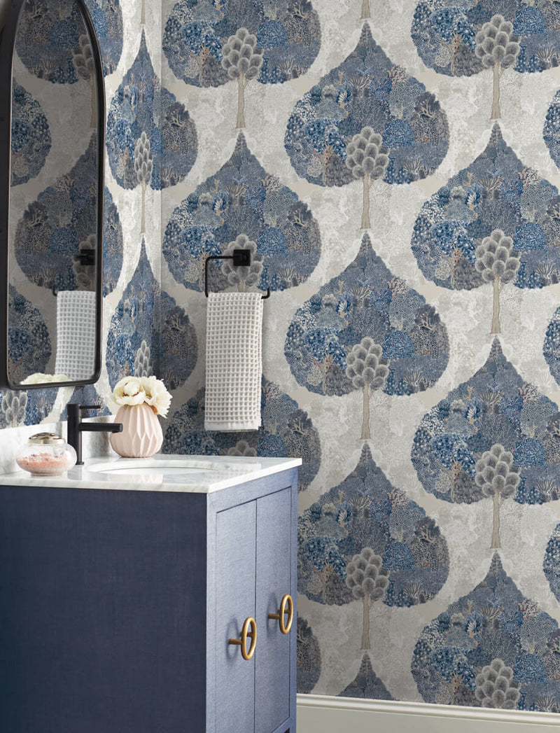 media image for Mystic Forest Wallpaper in Blue from the Bohemian Luxe Collection by Antonina Vella 264
