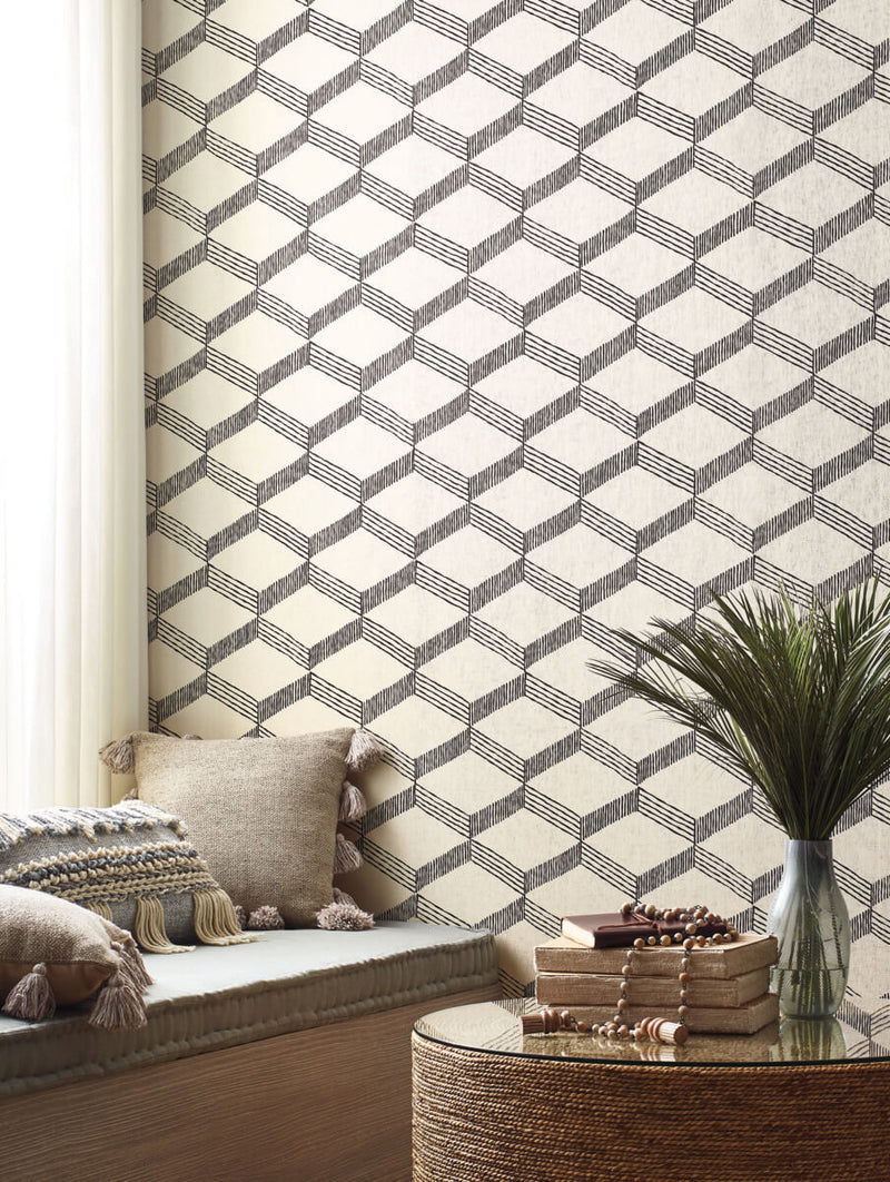 media image for Palisades Paperweave Wallpaper in Beige/Black from the Bohemian Luxe Collection by Antonina Vella 260