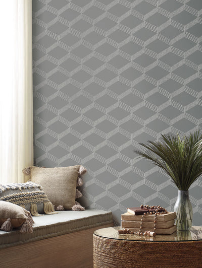 product image for Palisades Paperweave Wallpaper in Grey/White from the Bohemian Luxe Collection by Antonina Vella 11