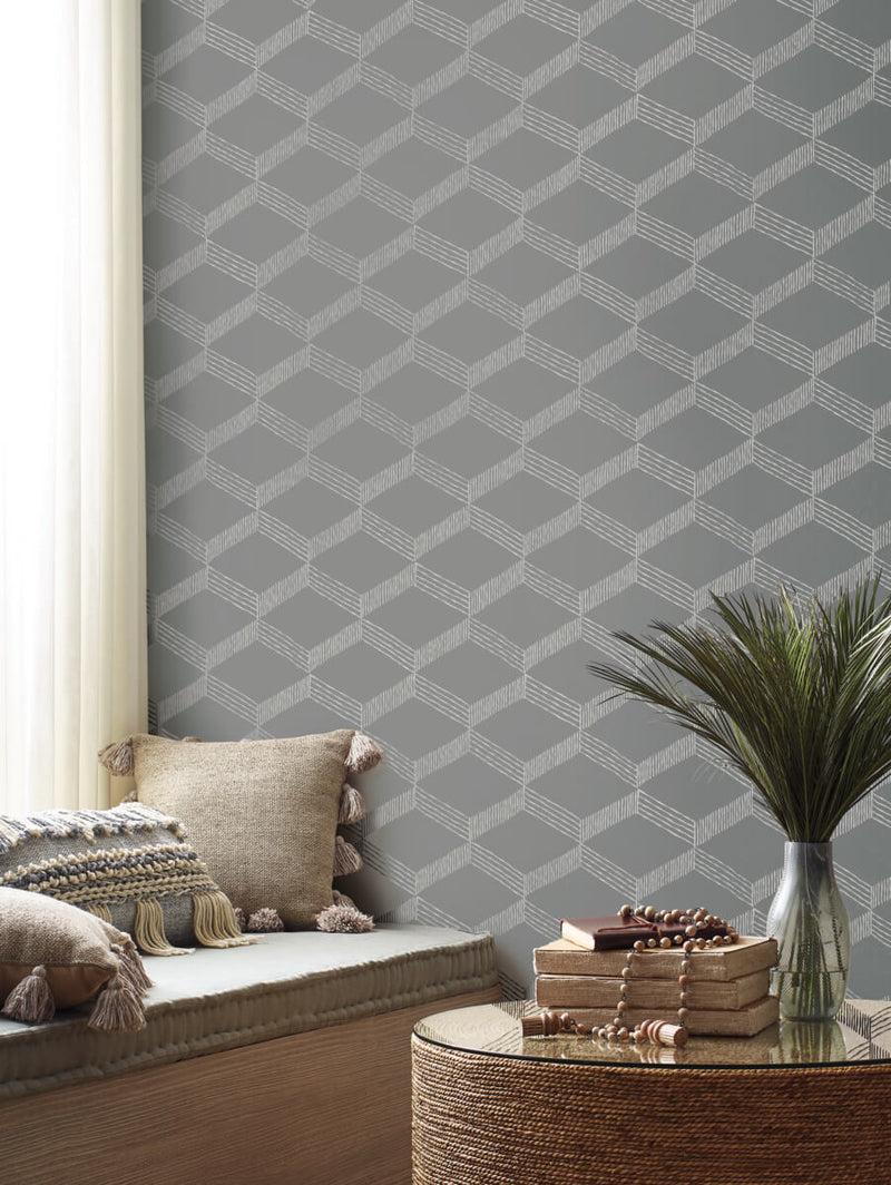media image for Palisades Paperweave Wallpaper in Grey/White from the Bohemian Luxe Collection by Antonina Vella 258