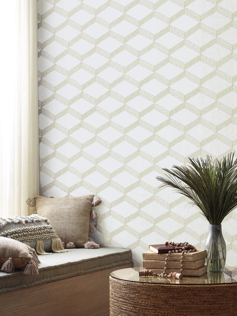 media image for Palisades Paperweave Wallpaper in Beige/White from the Bohemian Luxe Collection by Antonina Vella 216