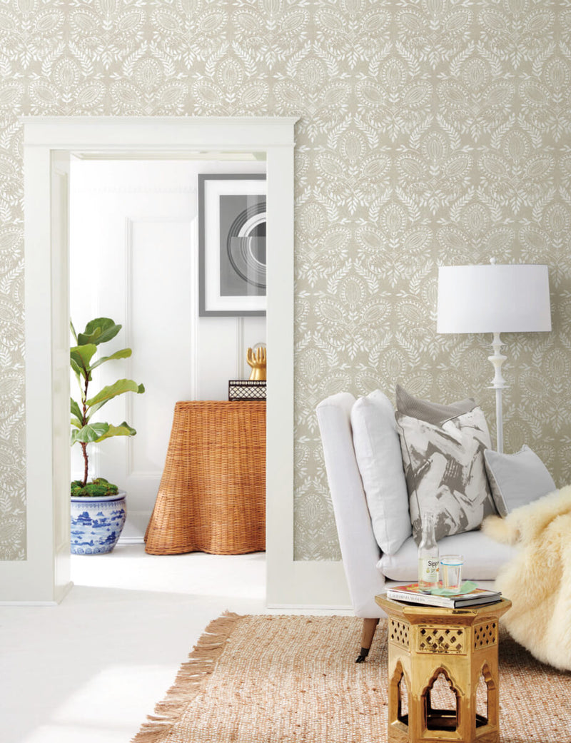 media image for Laurel Damask Wallpaper in Off White from the Bohemian Luxe Collection by Antonina Vella 292