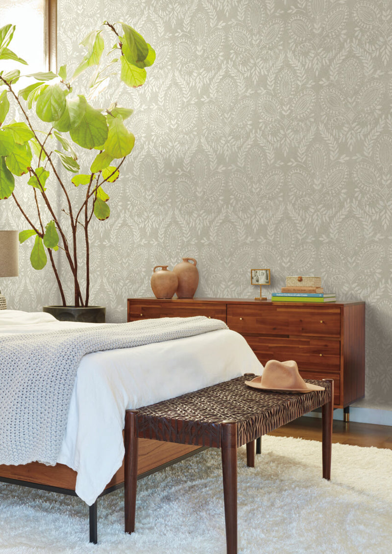 media image for Laurel Damask Wallpaper in Off White from the Bohemian Luxe Collection by Antonina Vella 241