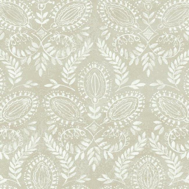 media image for Laurel Damask Wallpaper in Off White from the Bohemian Luxe Collection by Antonina Vella 240