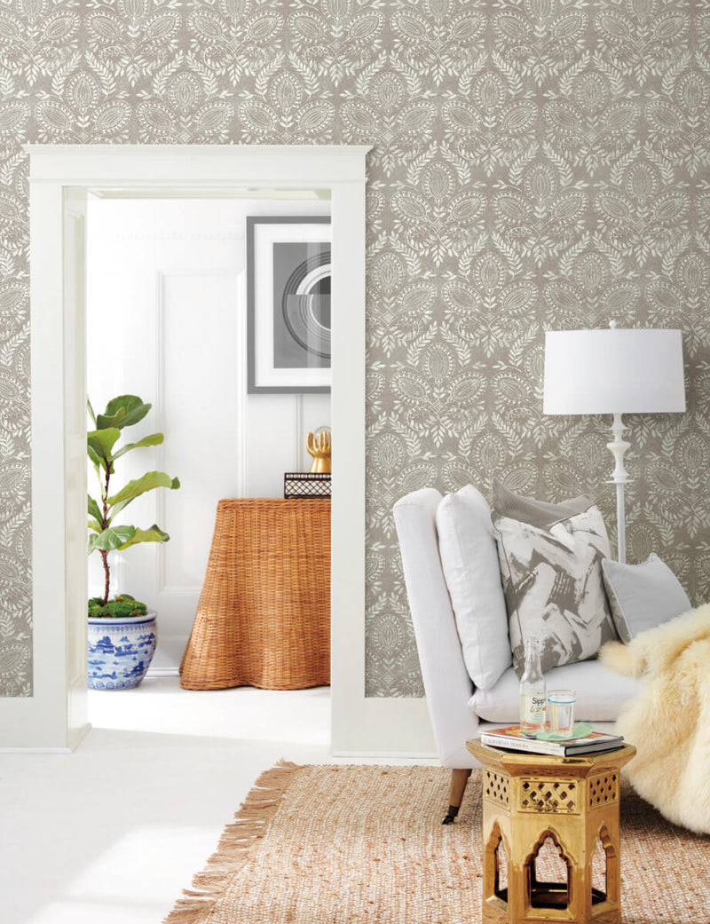media image for Laurel Damask Wallpaper in Brown from the Bohemian Luxe Collection by Antonina Vella 221