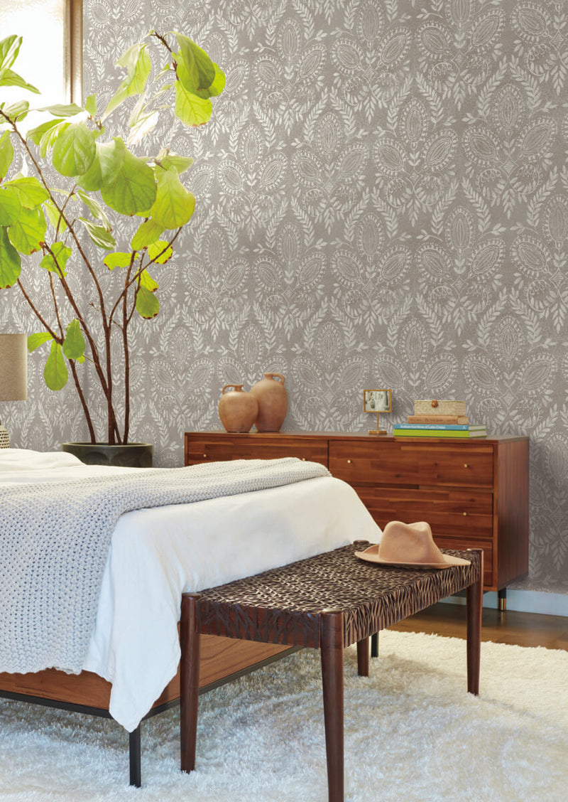 media image for Laurel Damask Wallpaper in Brown from the Bohemian Luxe Collection by Antonina Vella 275