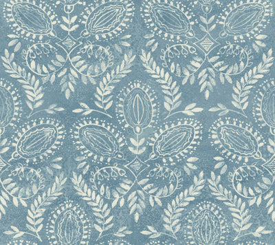product image of sample laurel damask wallpaper in blue from the bohemian luxe collection by antonina vella 1 575
