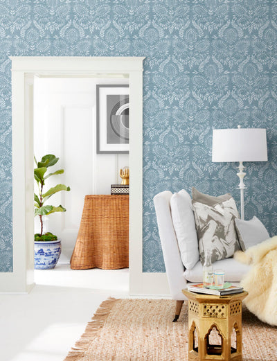 product image for Laurel Damask Wallpaper in Blue from the Bohemian Luxe Collection by Antonina Vella 98